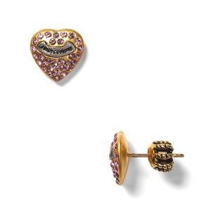 Juicy Couture Pink Crystal Pave Studded Heart Earrings